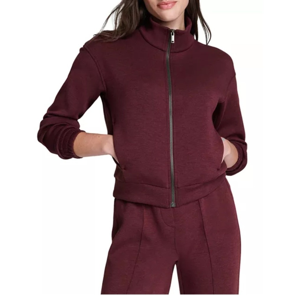 Spanx AirEssentials Full Zip Jacket Burgundy Maroon Mock Neck Sweatshirt Small